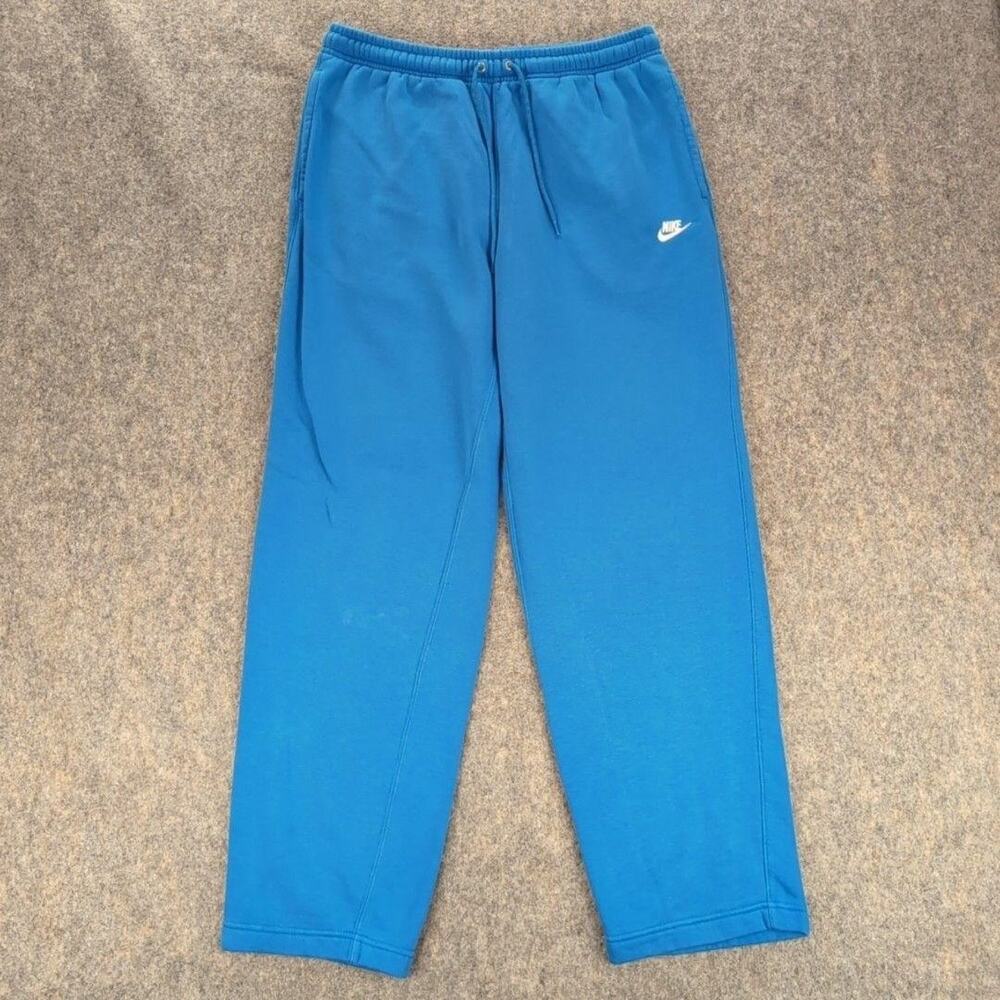 Nike Sweatpants Mens Medium Blue Fleece Straight Leg Elastic Waist Swoosh Logo